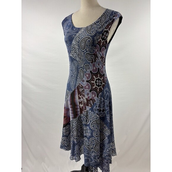 Desigual Fit & Flare Dress Blue Print Size Small Mesh Boho Maximalist Lagenlook - Picture 11 of 11